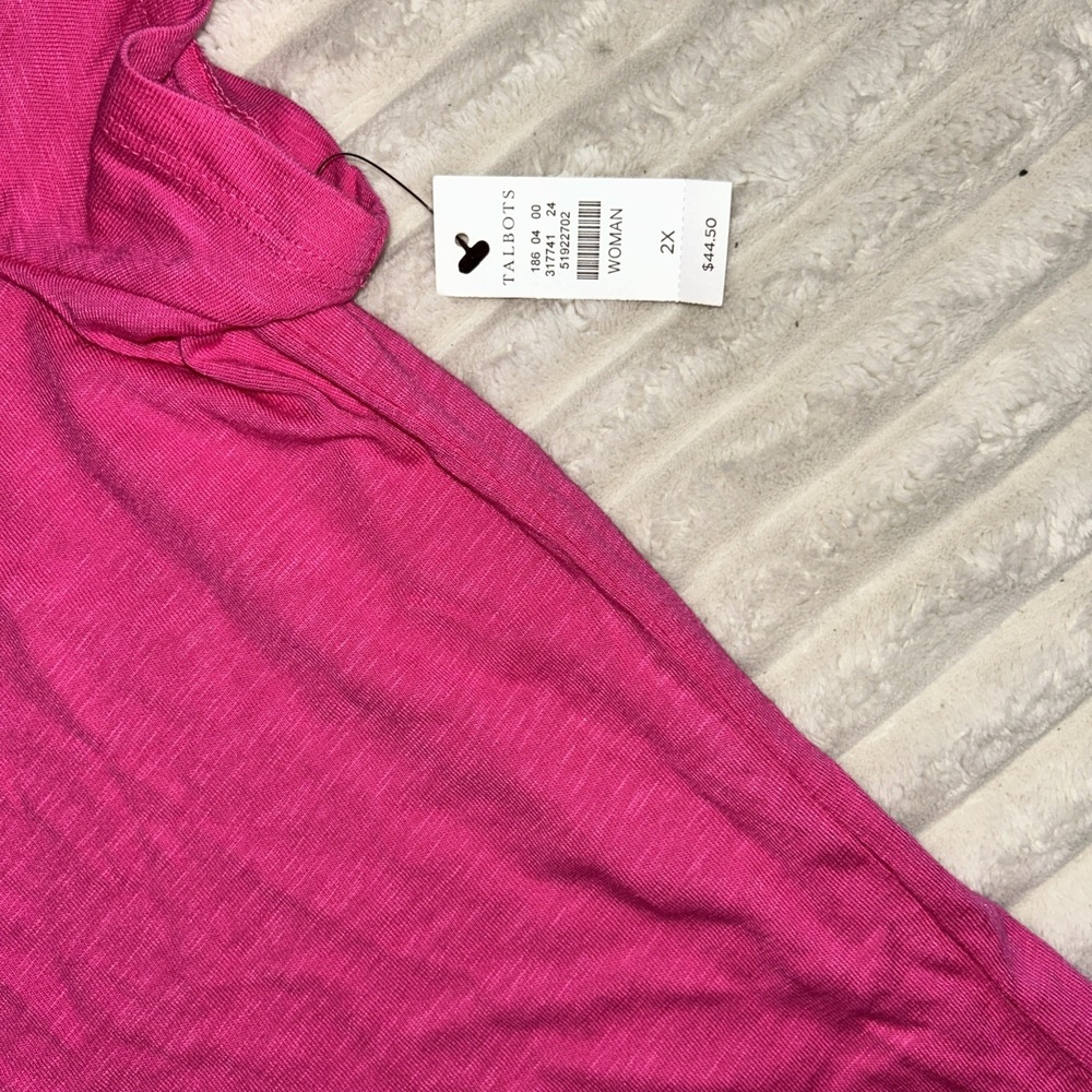 TALBOTS Eyelet‎ Neck Crewneck Tee Pink Cotton Lace Short Sleeve  2X NWT $44.50 - Picture 3 of 7